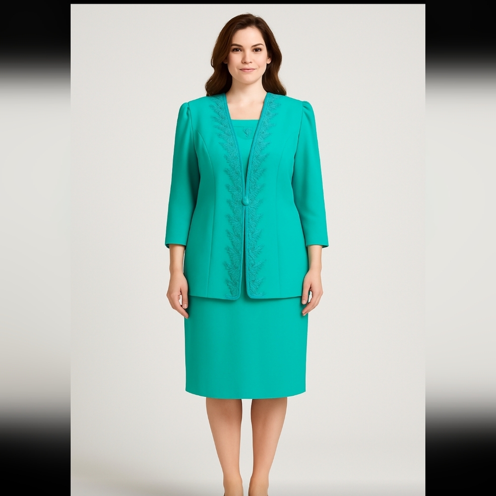 WINTAGE WOMEN'S WHIRLAWAY FROCKS Teal Women's Jacket & Skirt Set Size 14P